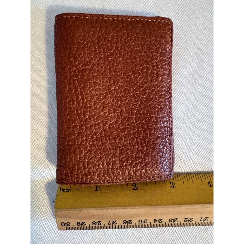 90s Polo Ralph Lauren Mens Pebbled Leather Bifold Card Case Wallet Cognac Brown‎